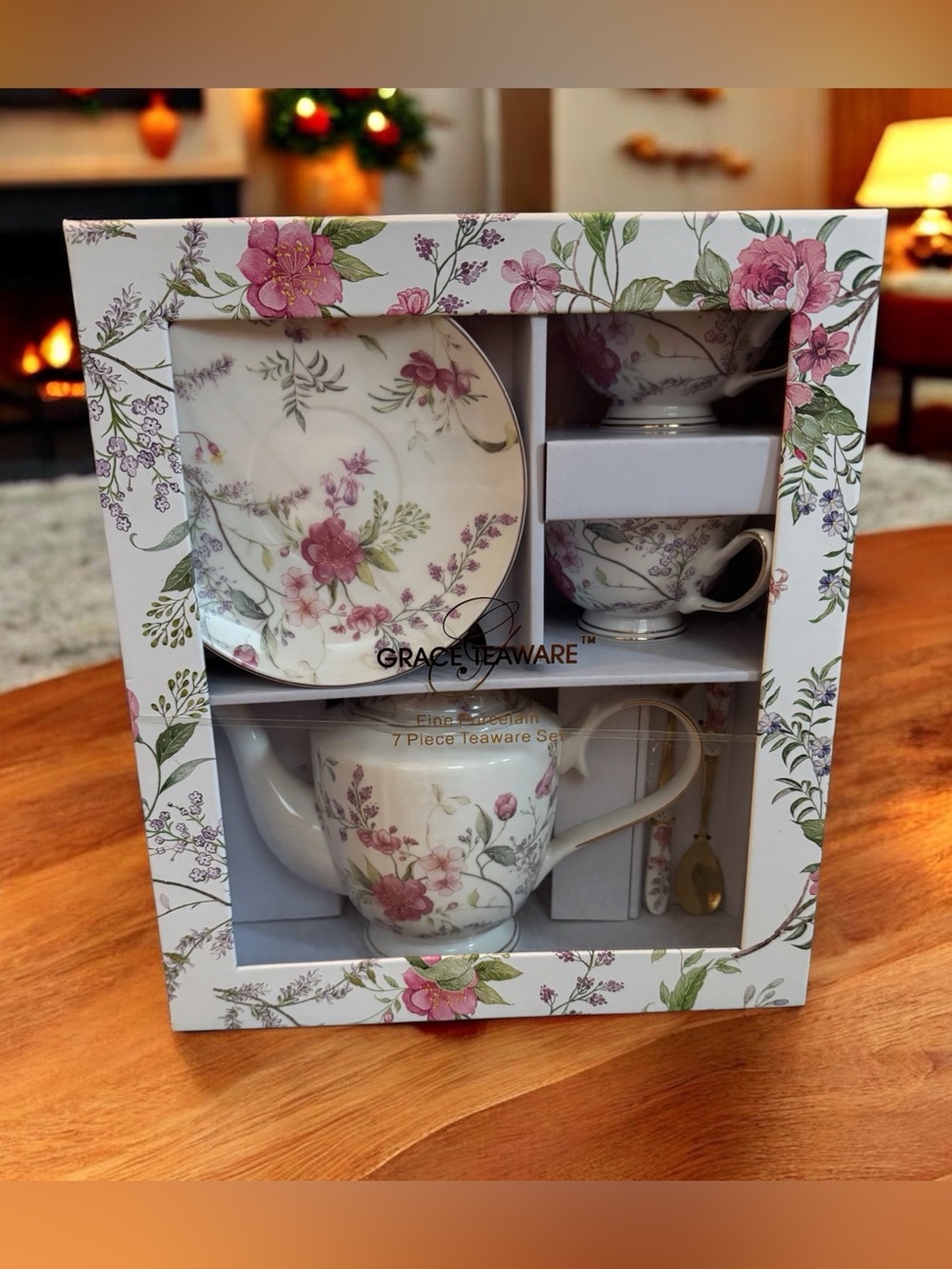 Grace Teaware Set Cottagecore Floral Garden Tea Seat 7 Piece Fine Porcelain HTF